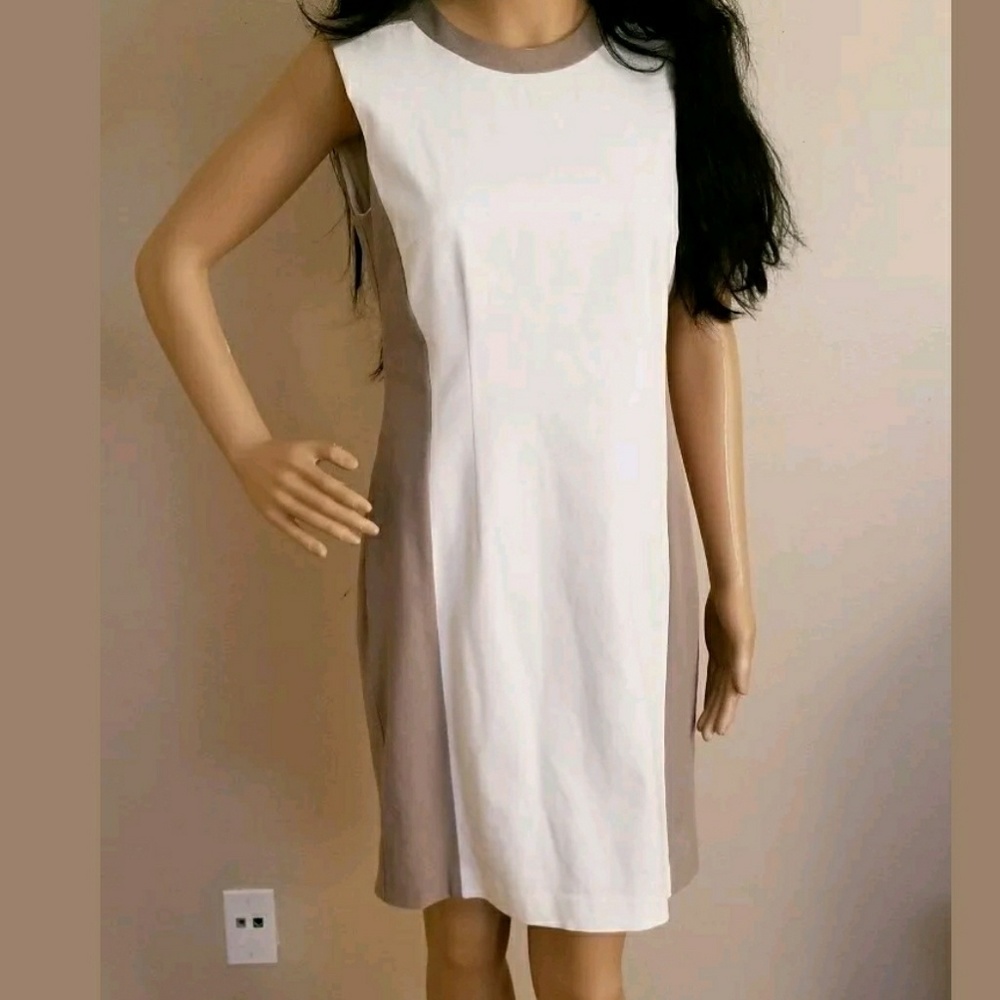 Black Saks Fifth Ave Tan & White Dress